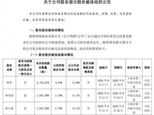游族网络：股东林奇累计被冻结股份约5249万股