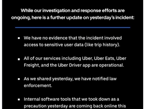 Uber辩称无证据显示其用户账户在近期的黑客攻击事件中被泄露