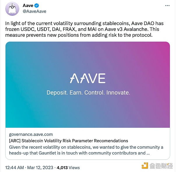 Aave DAO已在Aave v3 Avalanche上冻结了USDC、USDT、DAI、FRAX和MAI-第1张图片-binance下载